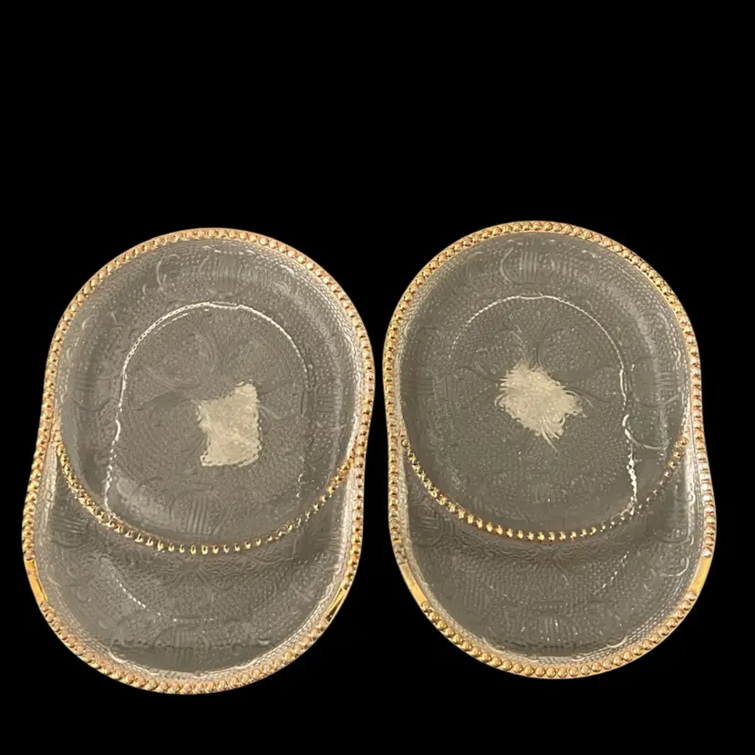 Pair Jeanette Harp Or Lyre Pattern Coaster Gold Leafed Beaded Edge
