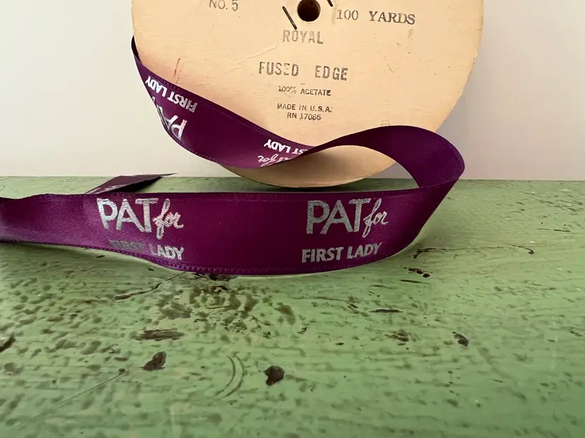 Richard Nixon / Roll of "Pat for First Lady" Ribbon 1960 Partial Roll Purple Presidential Campaign Collectible Ribbon