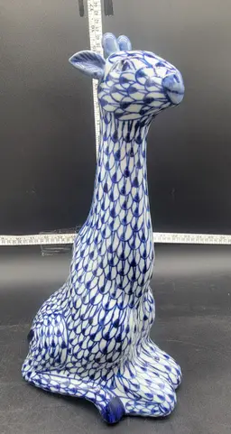 Blue And White Ceramic Giraffe Figurine