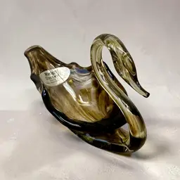 Vintage Marigold Glassware Hand-Blown Art Glass Swan Trinket Dish MCM Home Decor