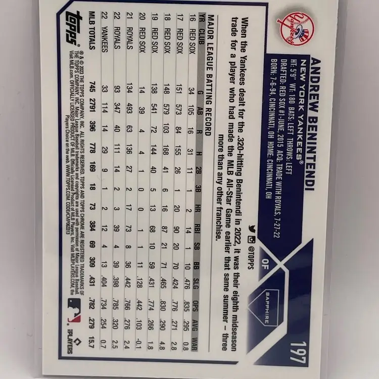 Andrew Benintendi, 2023 Chrome Sapphire, New York Yankees