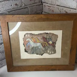 Ginny Hogan Horses/ Warrior Signed Wooden Rustic Framed Art Print