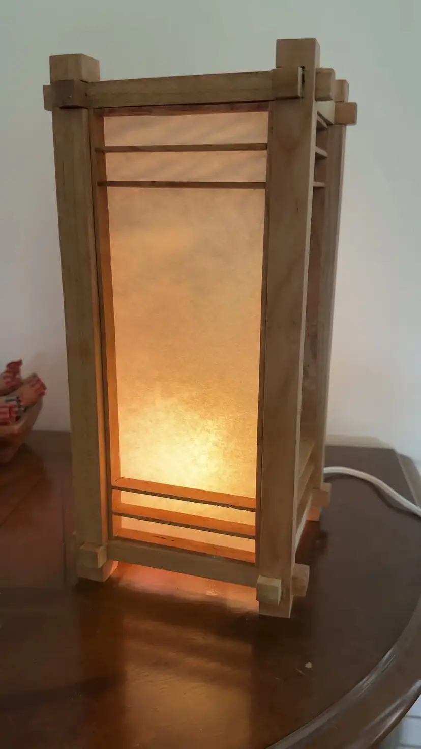Shoji Paper Lamp with Cherry Wood Frame and Kumiko Panels