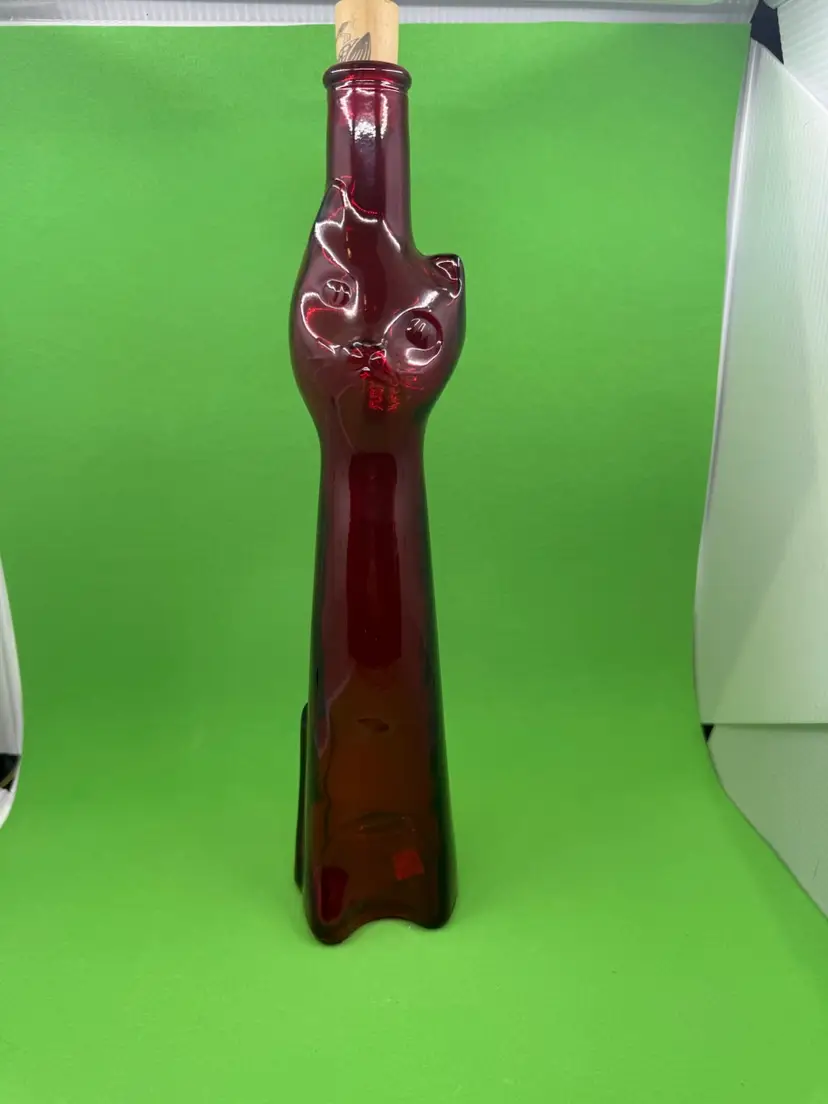 Happy Cat Mosel Reisling Figural Wine Bottle - Red Cat Kitten Retro Vase, 14”