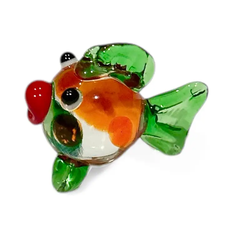 Mini Handblown Colorful Art Glass Fish Figurine And Christmas Stocking