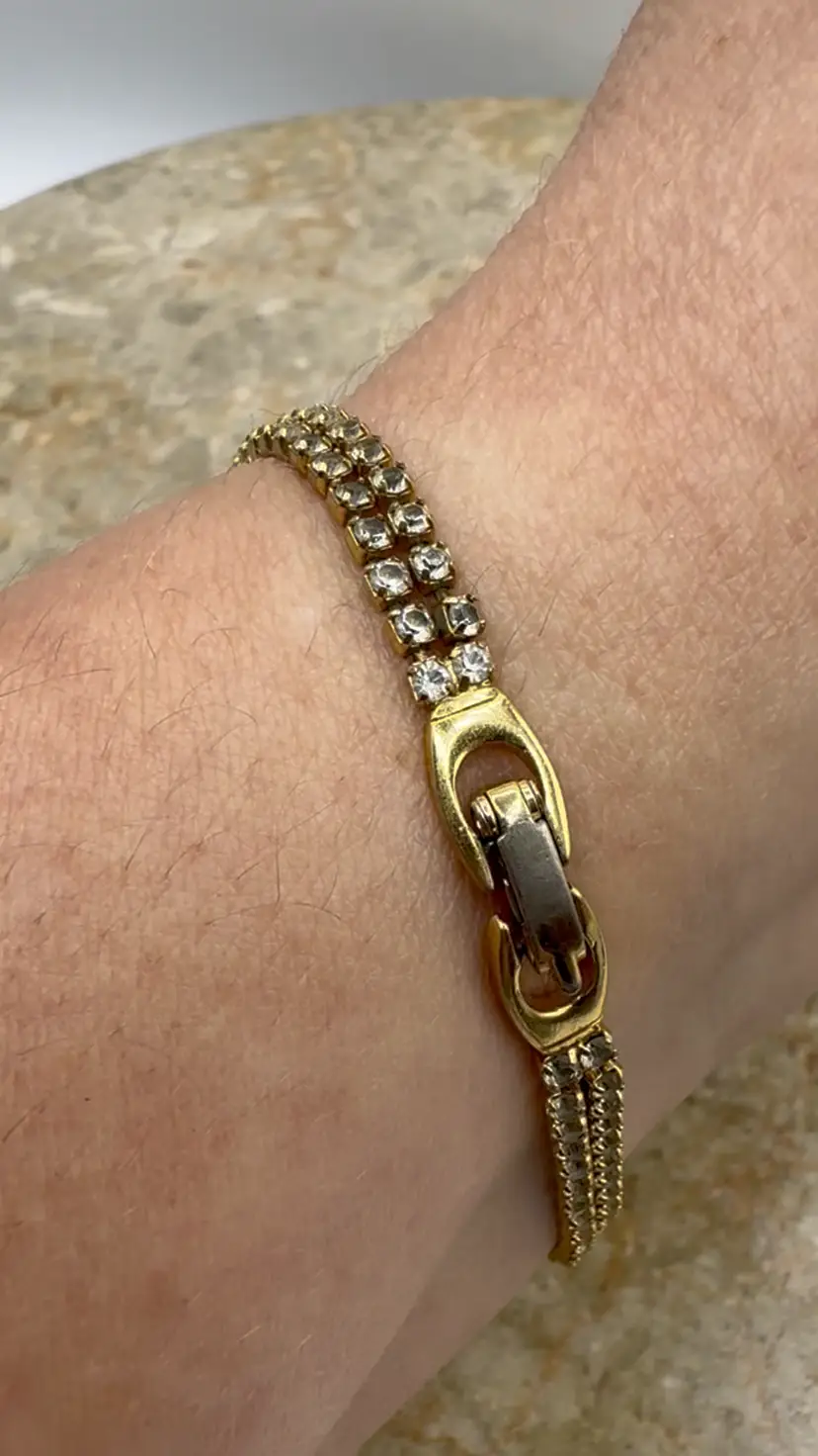 Vintage Signed Monet Double Strand Rhinestone Tennis Bracelet