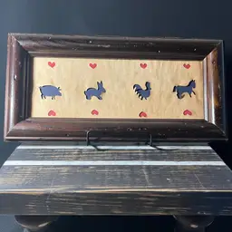 VTG Framed Folk Art Work Of Farm Animals Cut Out On Old Paper