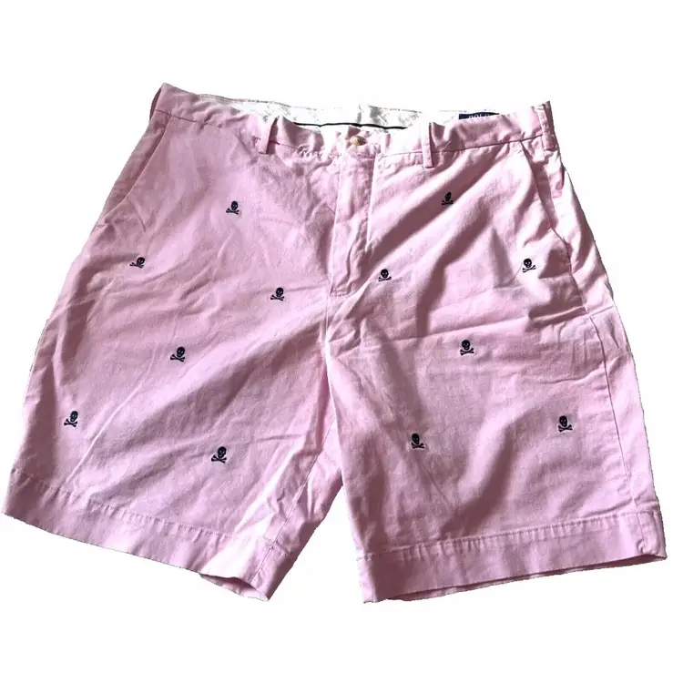 Polo Ralph Lauren Chino Shorts Men Pink Stretch Classic Fit Skull Size 38