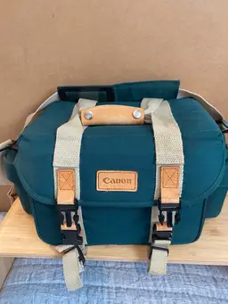 Canon Camera Bag Vintage Retro Green And Tan W/ Shoulder Straps DSLR 12 x 7 x 8