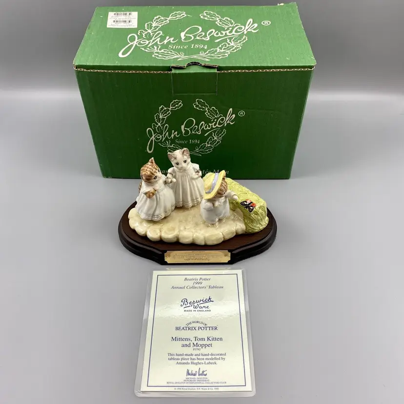 Beatrix Potter Mittens Tom Kitten And Moppet P3792 Beswick Royal Doulton 1999 Annual Collectors Tableau
