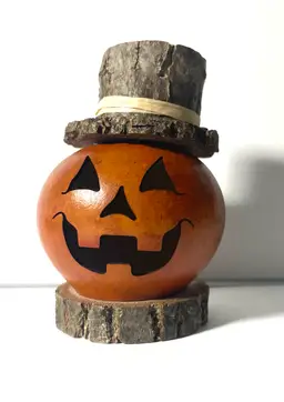 Pumpkin Jack O Lantern Carved Gourd. Whimsical Halloween Decor No