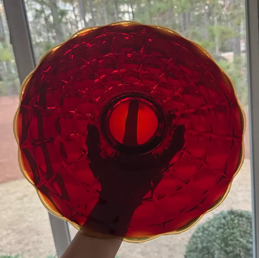 Indiana Tiara Glass Footed 13.5” Cake Plate Constellation Amberina Red Ruby