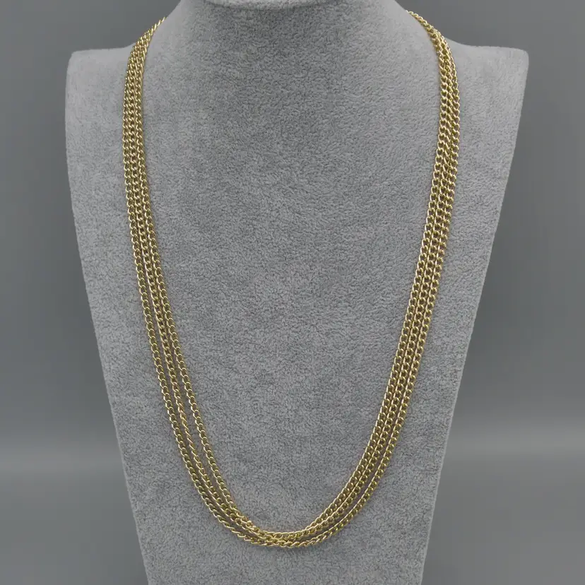 Vintage Sarah Coventry Multi Strand Necklace 3mm Curb Link Gold Tone Metal Lightweight 25"