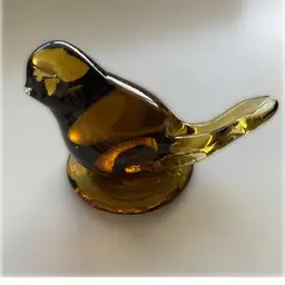 Vintage Amber Glass Bird on Nest