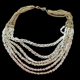 Talbots Beaded Statement Necklace Gold Tone Multi Strand Vintage Style