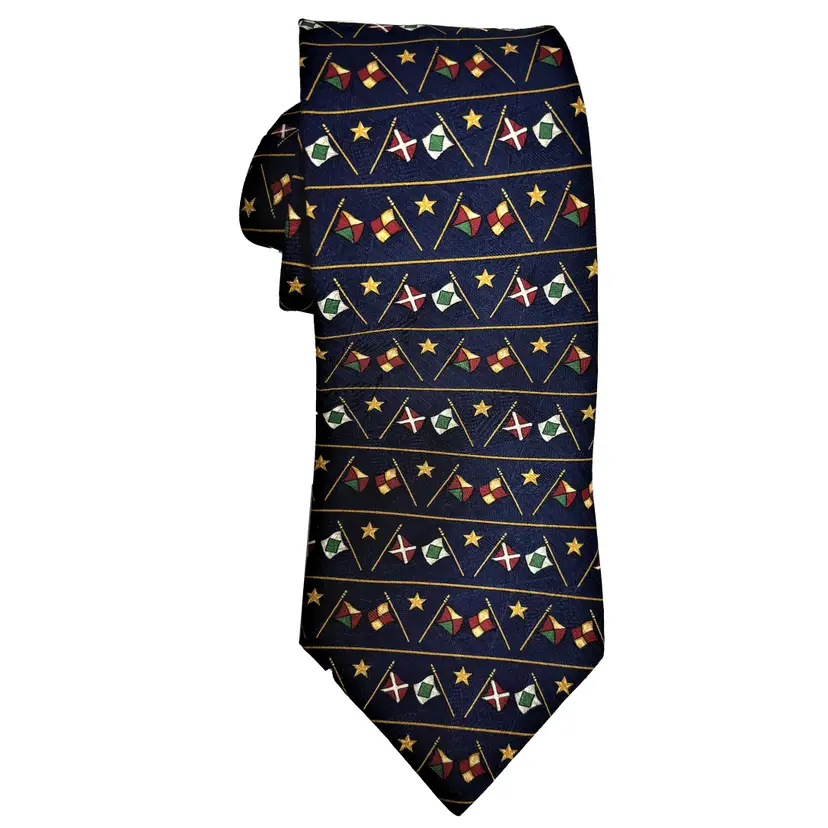 Tommy Hilfiger Silk Flags Necktie Nautical Made USA Designer Work Business Vintage