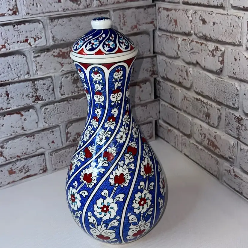 Art Pottery Hand Made By T.K.S Pottery Vase With Lid 13” Tall