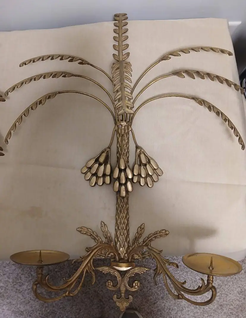 Pair of Vintage Palm Tree Brass Wall Sconce