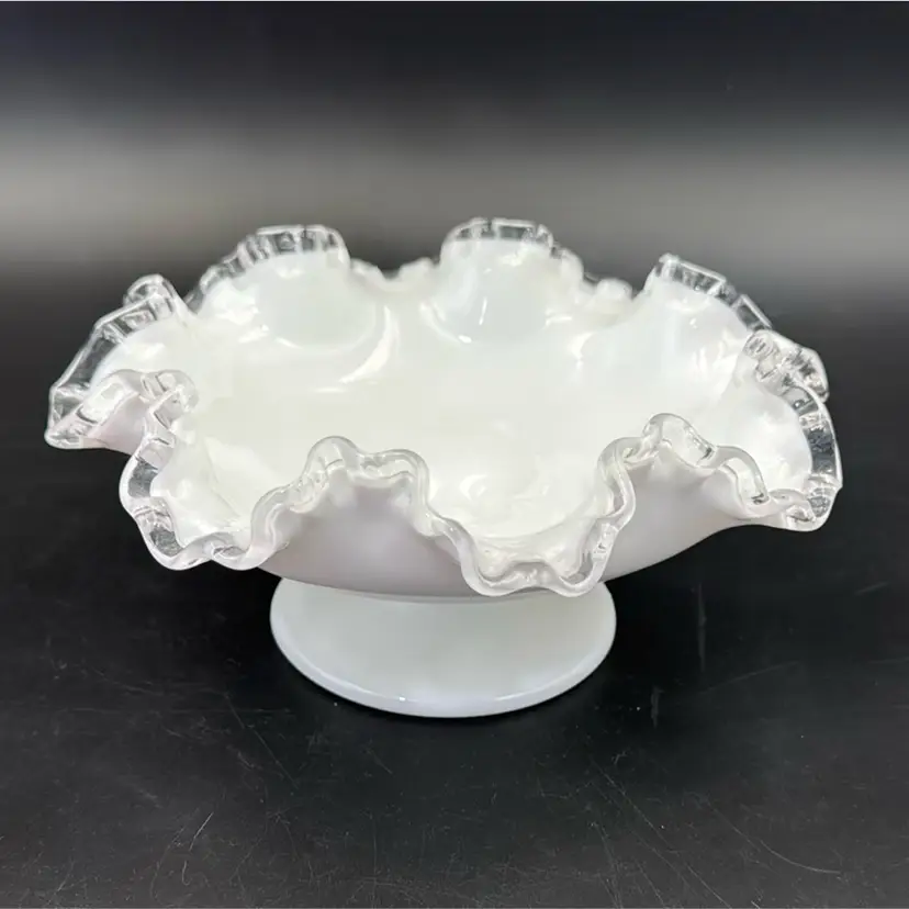 Fenton Silver Crest Milk Glass Compote Pedestal Candy Dish