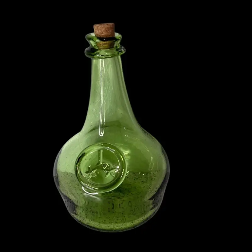Vintage Reproduction Artisan Hand-Blown 17th Century Style "J. Francis" Sealed Green Glass Onion Bottle