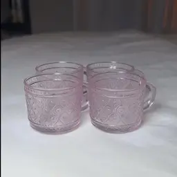 Set of 4 Claro By Godinger Pink Rose Embossed Glass Sandwich Tea Cups 4 oz.