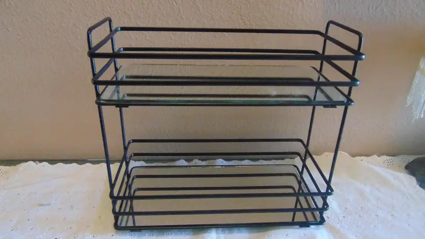 Darling Pre Owned Metal Two Tier Glass Mirror Make up or Jewelry holder.