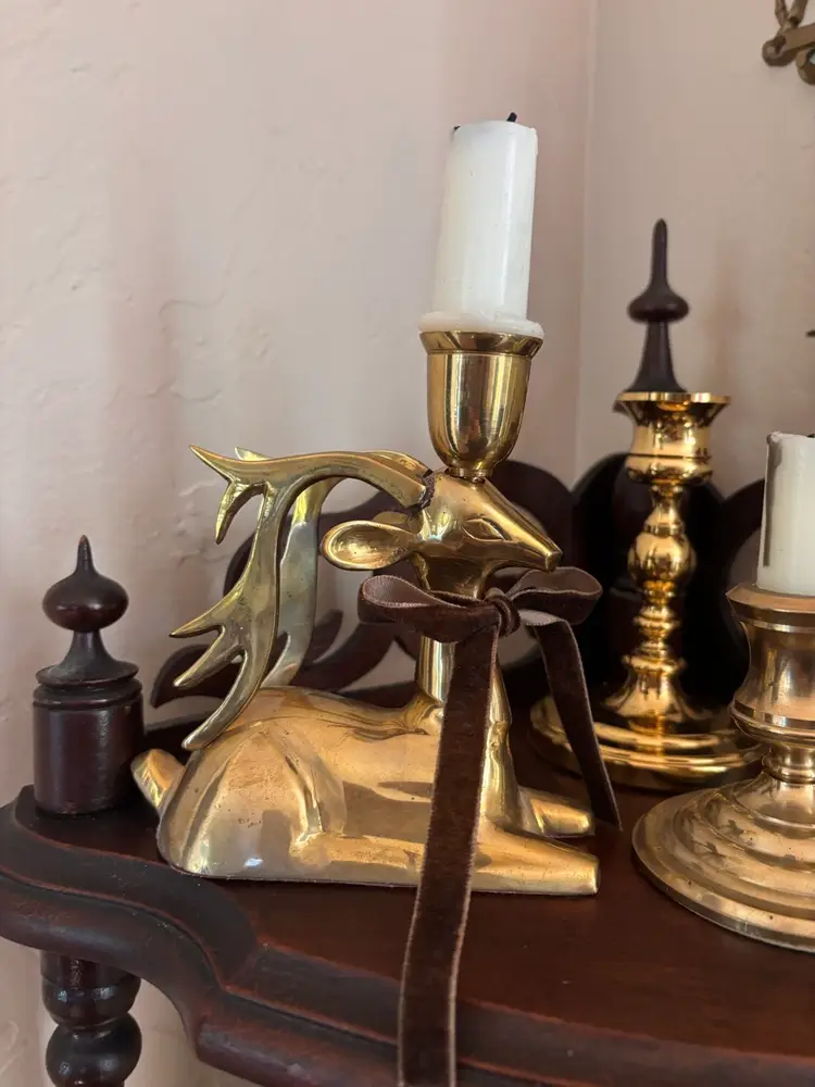 Vintage Solid Brass Reindeer Candle Holder