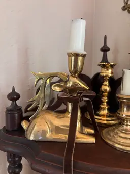 Vintage Solid Brass Reindeer Candle Holder