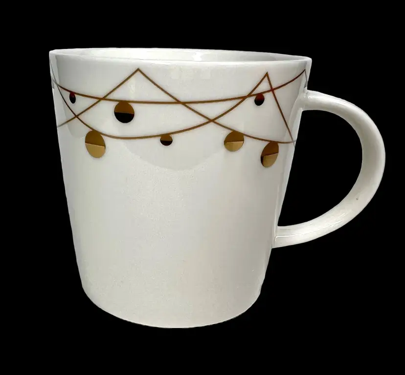 Starbucks Christmas 2012 Coffee Mug Bone China Holiday White Gold Ornament 14 oz