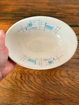 Vintage Franciscan Starburst Oval Serving Bowl – Mid Century Modern Atomic Starburst Earthenware – Blue Aqua MCM Vegetable Bowl – 1950s Franciscan USA