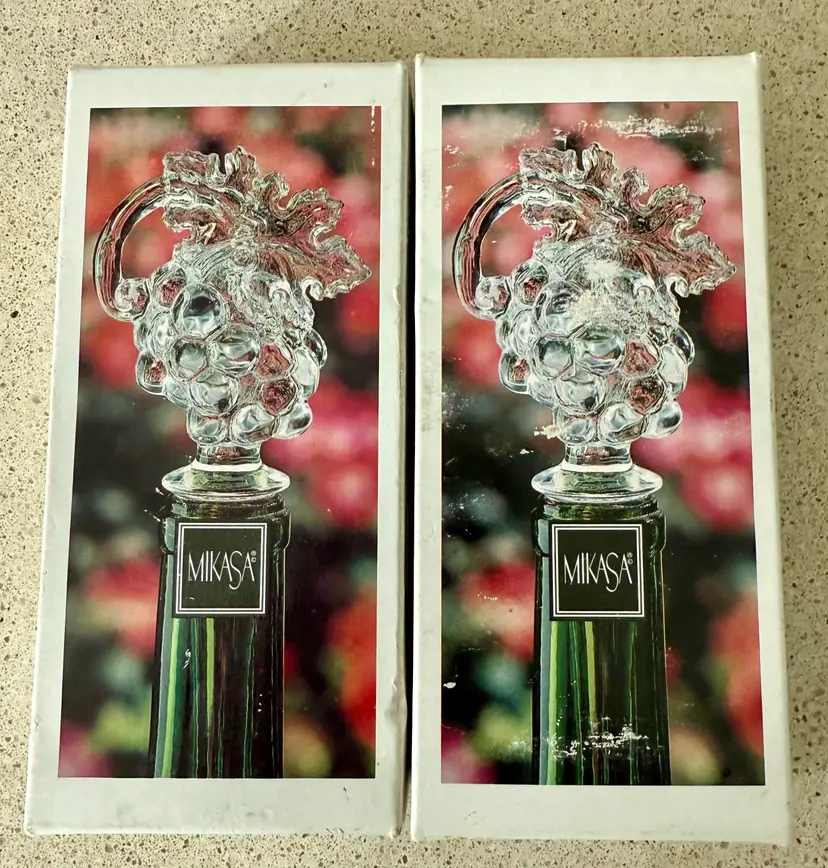 Set Of VTG Mikasa Crystal Wine Stoppers Grapes & Christmas Tree