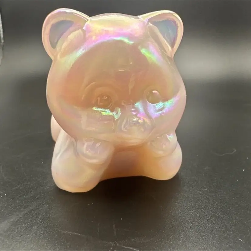 Fenton Pink Iridescent Bear Figurine Laying on Tummy Art Glass Vintage Teddy