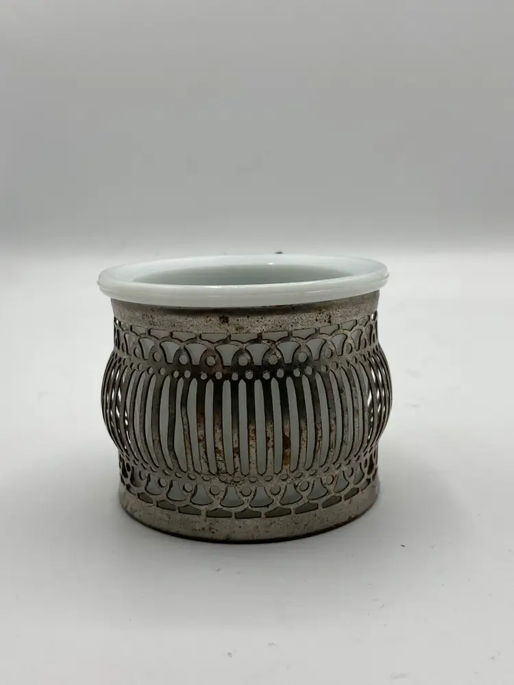 Vintage Silver-Plated With Milk Glass Insert Shaving Mug