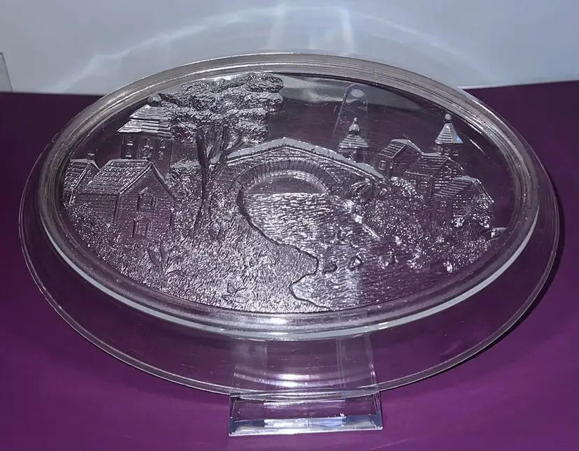 Antique EAPG Bowl Arched Brick Bridge And Cottages