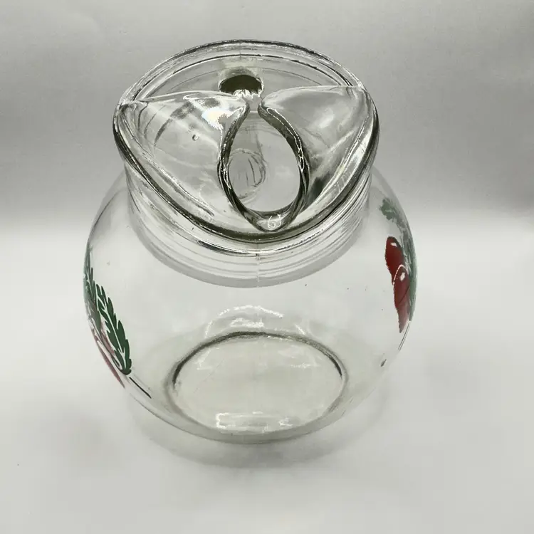 Vintage 1950’s Tomato Pitcher Tilted Slanted, Retro Kitchen Decor, Clear Glass Juice Jug Pitcher Creamer Vase, By Anchor Hocking, Made in Lancaster, OH