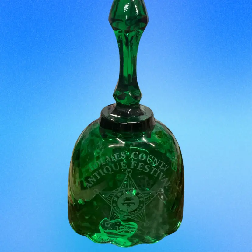 Fenton Art Glass Green 6.5" Bell - Holmes County, Ohio Antique Festival 1994, Excellent Condition, Quilted Optics Beautiful!