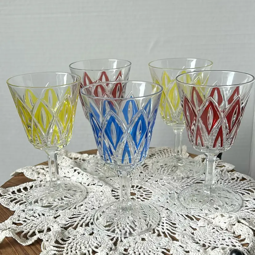 5 VCM (Verries Mecaniques Champenoises) Crystal Glasses France 1950s 
