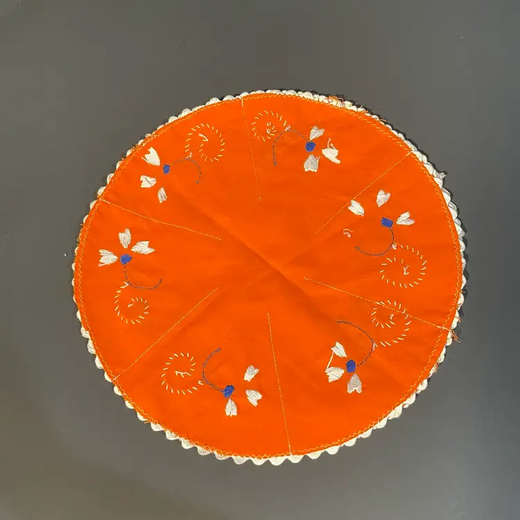 Portuguese Bread Roll Warmer - Orange Blue And White With Embroidery - 12”