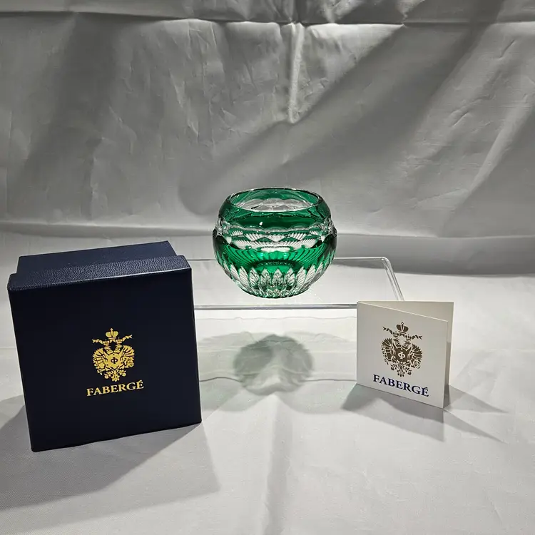 Faberge 'Nadya' Green Crystal Votive - Cut to Clear Glass