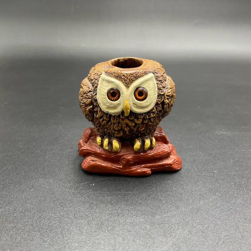 Ann's Original Ceramic Owl Bird Candle Holder Fall Halloween Decor Signed