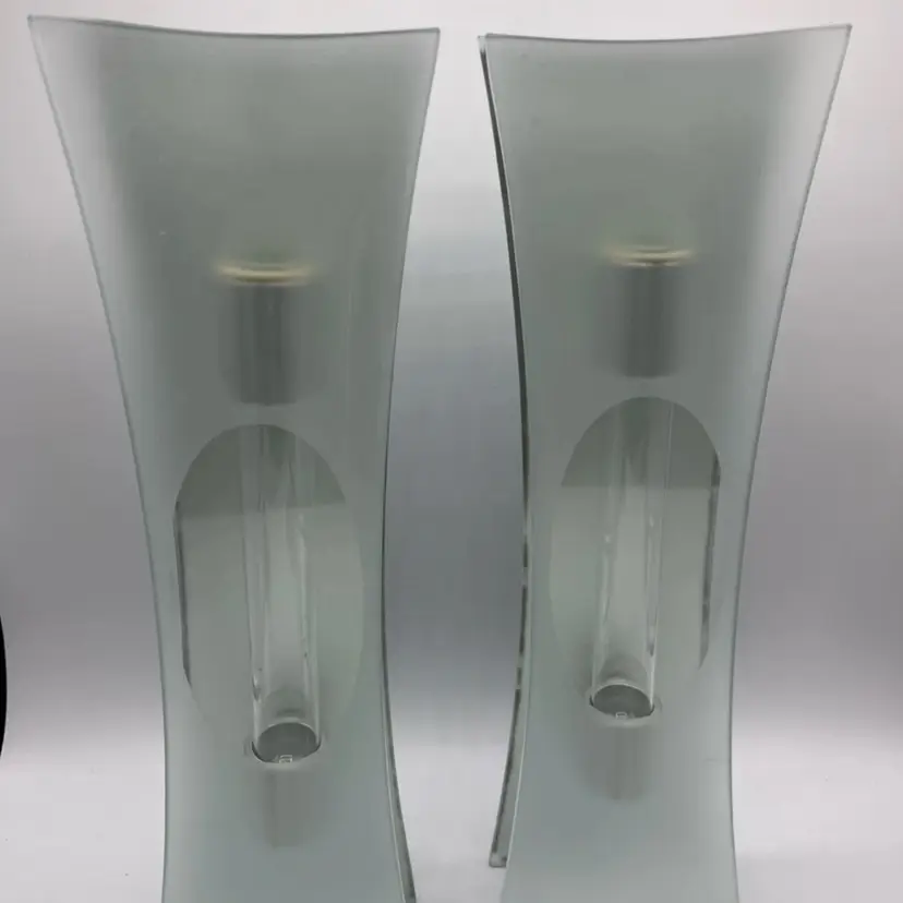 Pair Morin Choiniére Glass Sculptural Wall Vases Made In Canada 13 3/4”