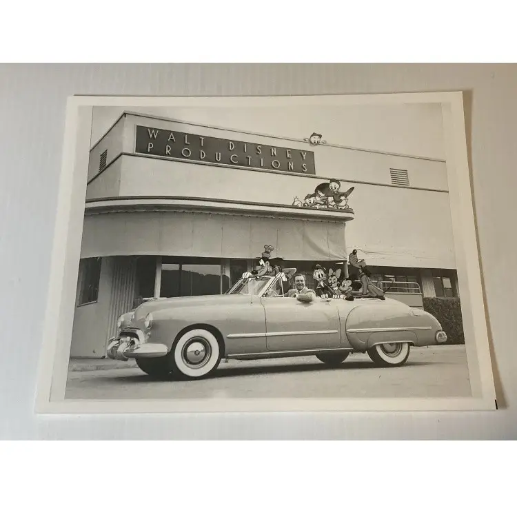 Walt Disney Iconic Convertible Car & Characters 8x10 photo