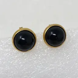 MONET Vintage Earrings Black Cabochon And Gold Tone Clip On Style