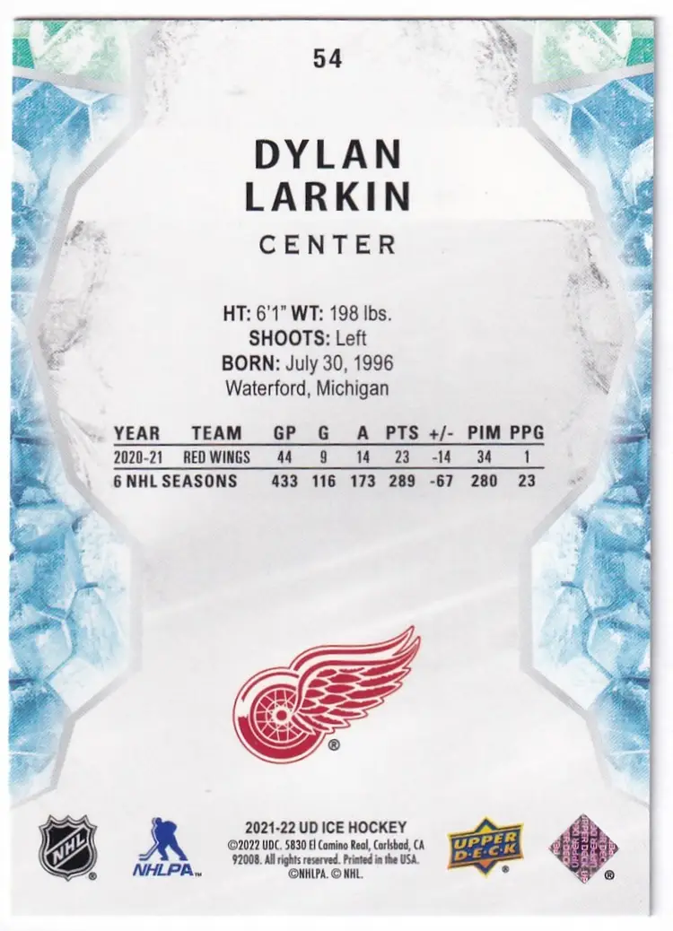 2021-22 Upper Deck Ice Green #54 Dylan Larkin Detroit Red Wings Hockey Card