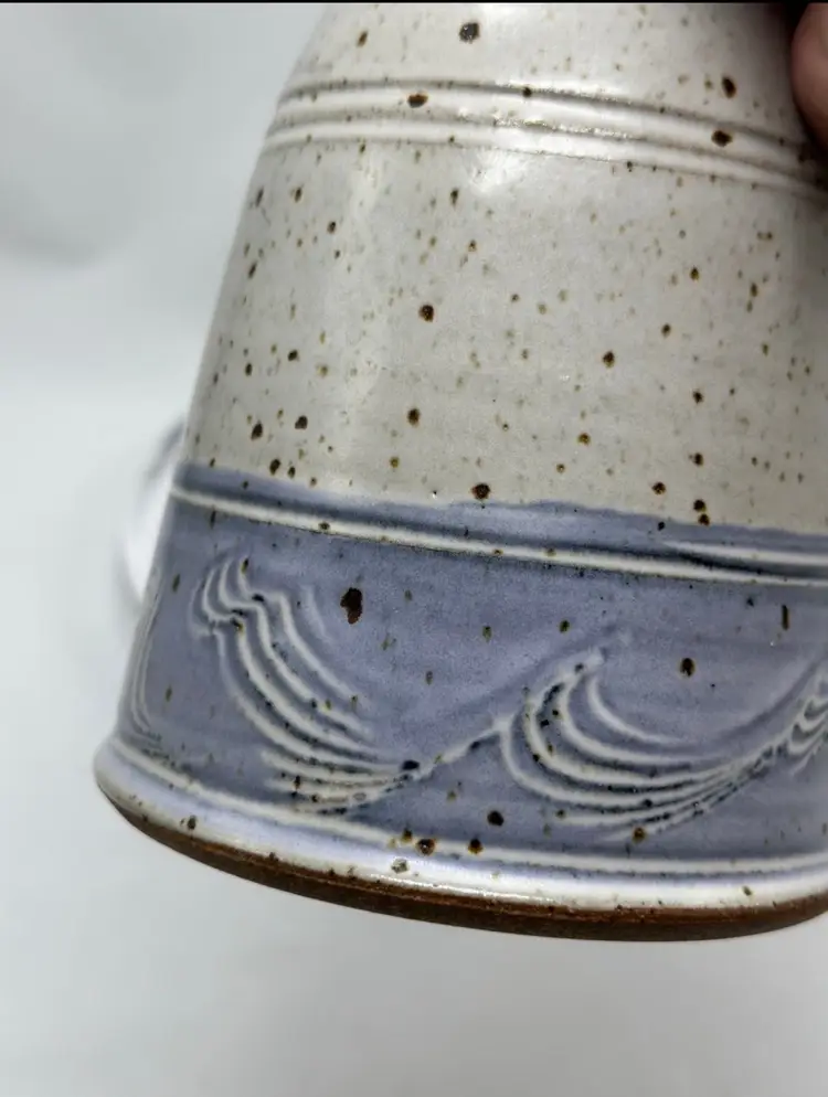 Vintage Art Pottery Vase Karafe Stamped Shades of Blue Speckle Glaze Amazing