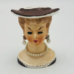 Vintage Ceramic Small Lady Head Vase ARTMARK Made in JAPAN 3.25" 1950s