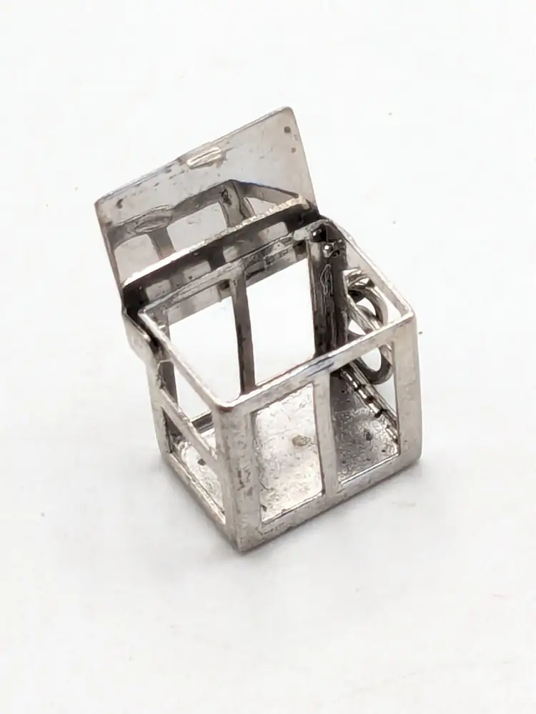 Vintage Sterling Silver Money Box Articulated Charm Jewelry