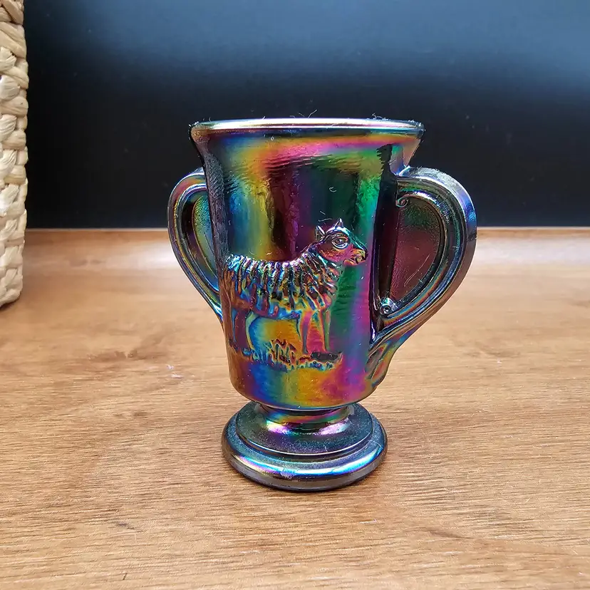 Vintage Lenox Imperial Carnival Glass Amethyst Sheep Toothpick Match Holder LIG