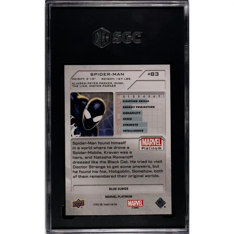 2023 Upper Deck Marvel Platinum Spider-Man Blue Surge #83 SGC 10 Gem Mint POP 1