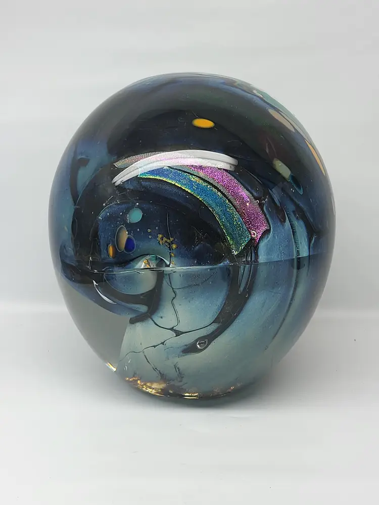 Iridescent Orb Swirls Dichroic Paperweight Art Glass Decor Oblogon Swirl